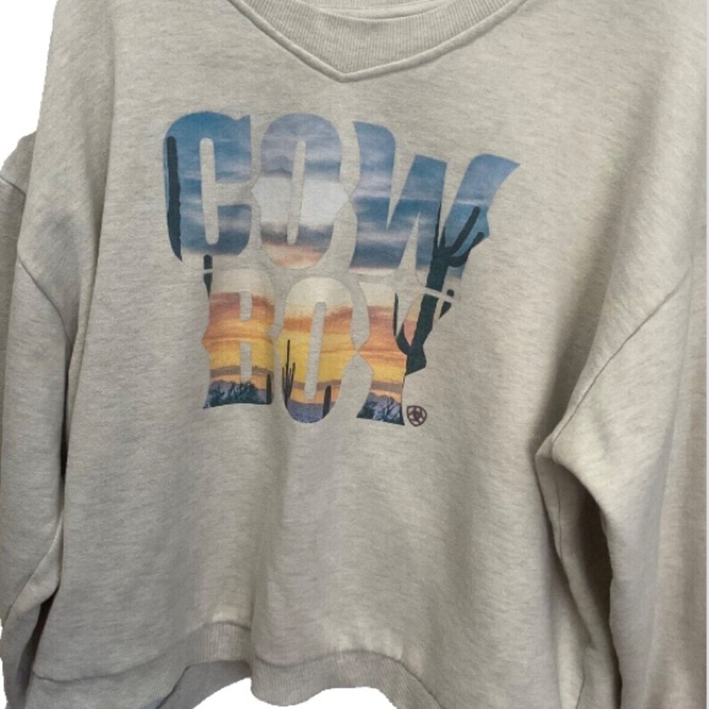 Ariat Women's sweatshirt Cowboy Graphic Crew Sweater Oatmeal Heather size XXL - Picture 2 of 8